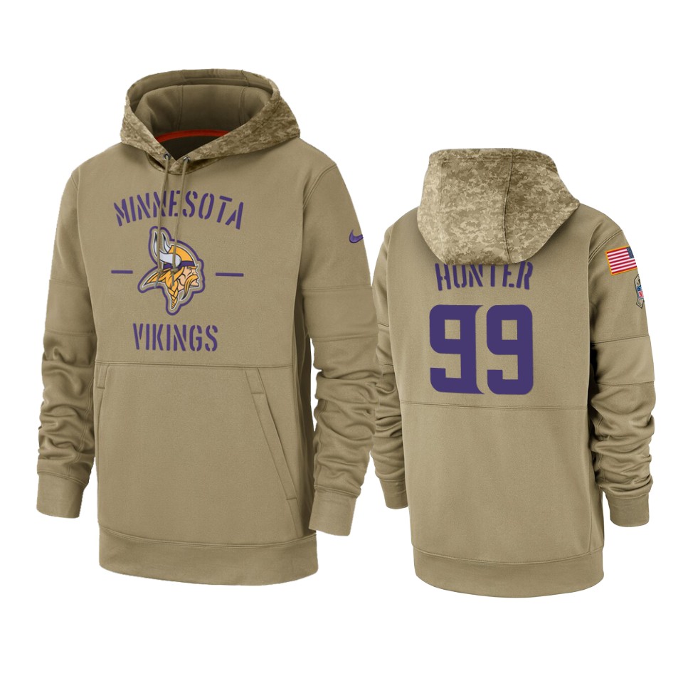 Men's Minnesota Vikings #99 Danielle Hunter Tan 2019 Salute to Service Sideline Therma Pullover Hoodie